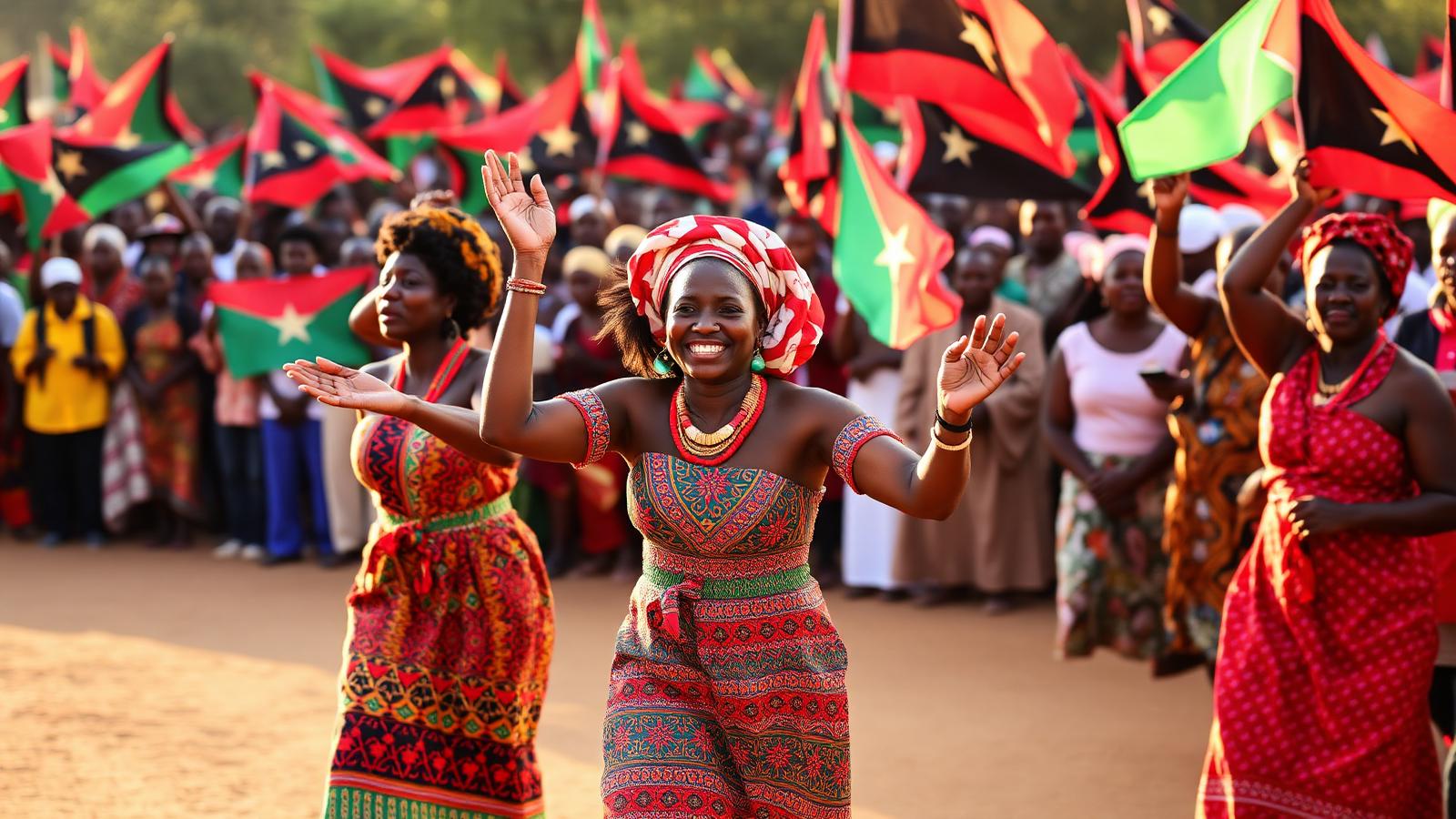 Supporters waving SPLM flags at a rally in Malakal
